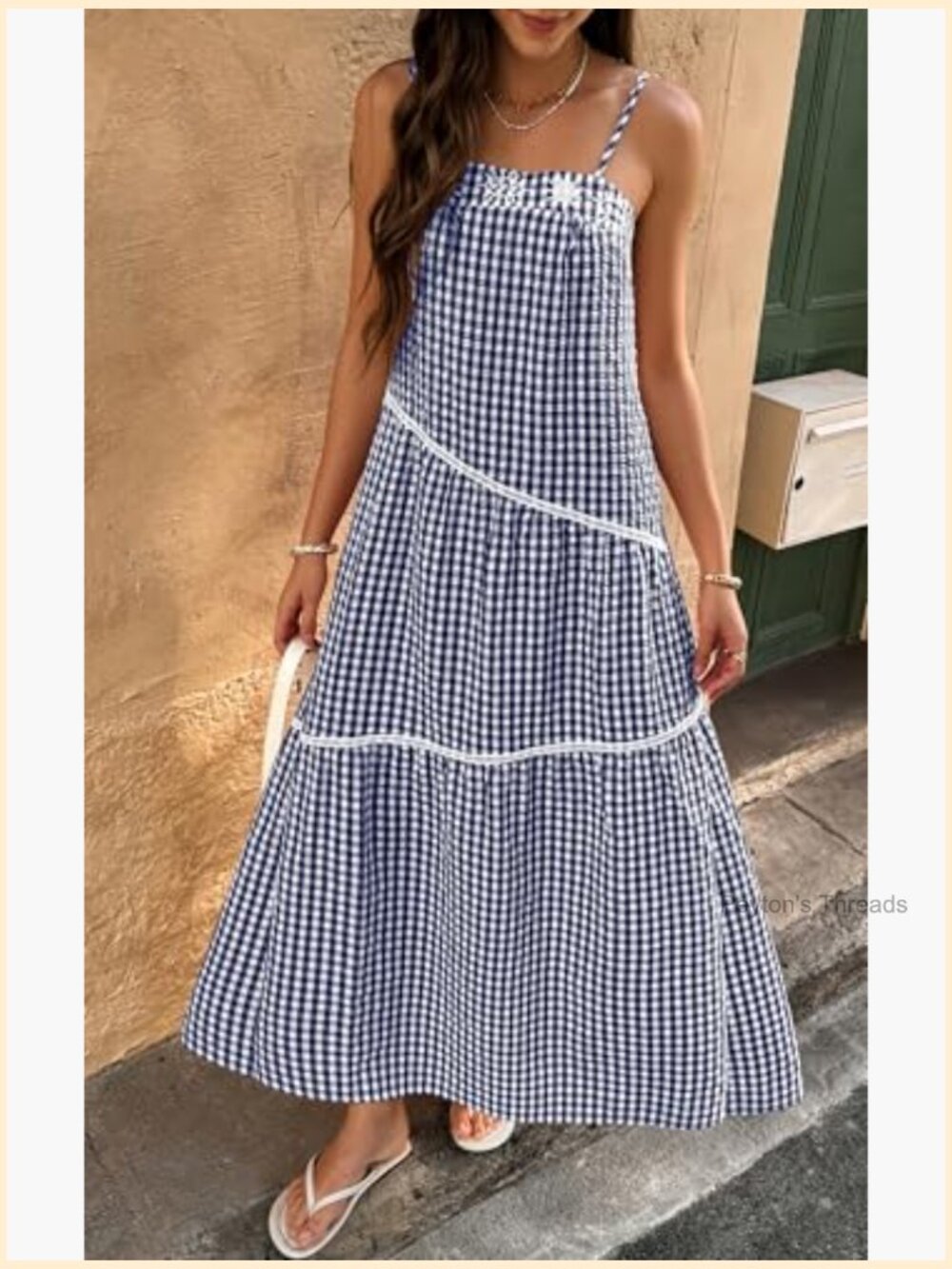 Sleeveless Maxi Dress: Spaghetti Strap Boho Tiered Asymmetric Long Dress with - Picture 6 of 7